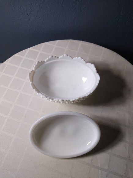 Fenton hobnail milk glass legged butter dish with lid - Picture 3 of 5